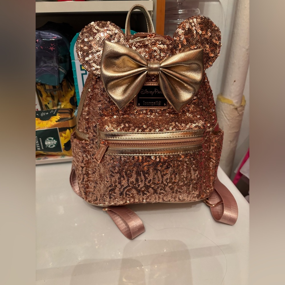 Loungefly rose gold Minnie sequin backpack
